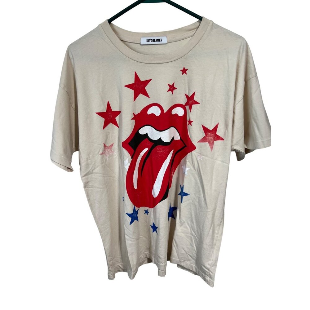 Rolling Stones Graphic T-Shirt By Daydreamer XS Beige Red & Blue Stars